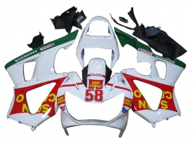 Best 2000-2001 Honda CBR900RR 929 Motorcycle Fairings - White Red Green Castrol San Carlo
