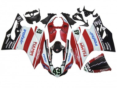 Best 2011-2014 Ducati 1199 Motorcycle Fairings - White Red Glossy Black Valsir Fiamm 49