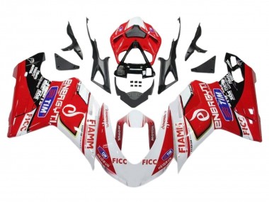 Best 2011-2014 Ducati 1199 Motorcycle Fairings - White Red Glossy Black Ficc Fiamm