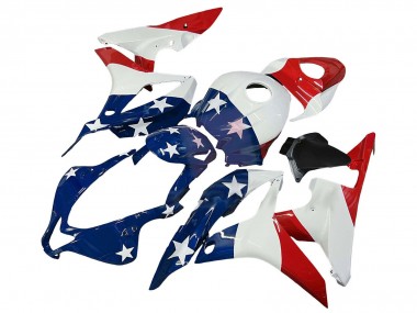 Best 2007-2008 Honda CBR600RR Motorcycle Fairings - White Blue Red Star