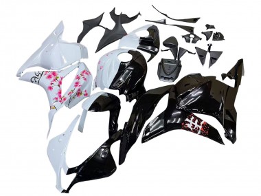 Best 2009-2012 Honda CBR600RR Motorcycle Fairings - White Cherry Blossom Glossy Black