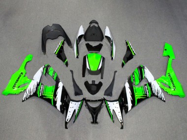 Best 2008-2010 Kawasaki ZX10R Motorcycle Fairings - White Green Glossy Black Flame