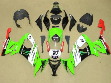 Best 2008-2010 Kawasaki ZX10R Motorcycle Fairings - Green White Red Black Elf Green Monster Energy 27