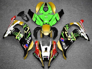 Best 2016-2020 Kawasaki ZX10R Motorcycle Fairings - Green Gold White Red Black Elf Monster