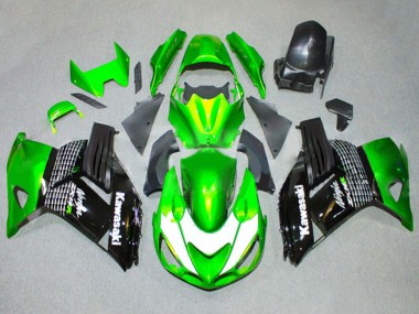 Best 2006-2011 Kawasaki ZX14R ZZR1400 Motorcycle Fairings - Green White Glossy Black