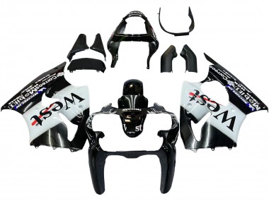Best 2000-2002 Kawasaki ZX6R Motorcycle Fairings - Glossy Black White West Michelin