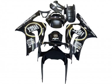 Best 2003-2004 Kawasaki ZX6R Motorcycle Fairings - Glossy Black White Motul Lucky Strike