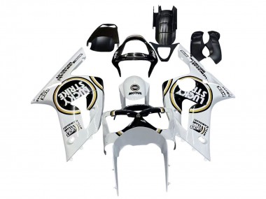 Best 2003-2004 Kawasaki ZX6R Motorcycle Fairings - White Black Motul Lucky Strike