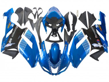 Best 2007-2008 Kawasaki ZX6R Motorcycle Fairings - Black Blue Elf
