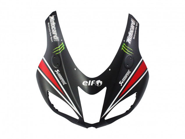 2007-2008 Kawasaki ZX6R Motorcycle Fairings - Black White Red with White Snow Decal Ninja Elf