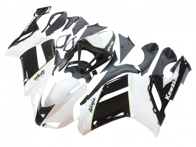 2007-2008 Kawasaki ZX6R Motorcycle Fairings - Black White Ninja