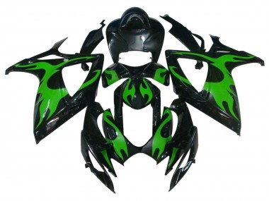 Best 2004-2005 Suzuki GSXR 600 / GSXR 750 Motorcycle Fairings - Glossy Black Green Flame