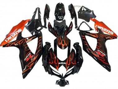 Best 2008-2010 Suzuki GSXR 600 / GSXR 750 Motorcycle Fairings - Glossy Black Orange Flame