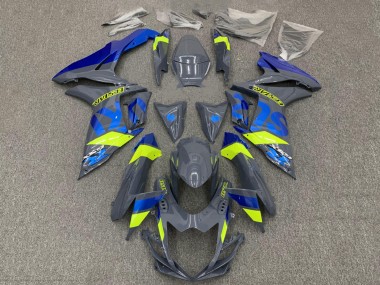 Best 2011-2024 Suzuki GSXR 600 / GSXR 750 Motorcycle Fairings - Dark Nardo Grey Blue Fluorescent Yellow