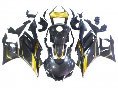 Best 2019-2021 Yamaha YZF R3/R25 Motorcycle Fairings - Gold Black Carbon Fiber