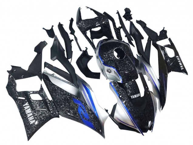 2022-2024 Yamaha YZF R3/R25 Motorcycle Fairings - Marble Black Silver Blue Forged Carbon Fiber Style