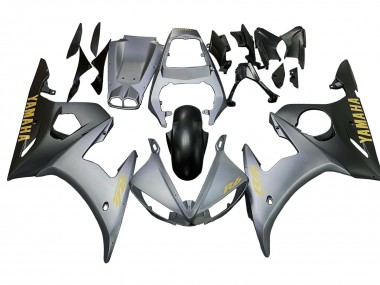 Best 2006-2009 Yamaha YZF R6S Motorcycle Fairings - Matte Grey Matte Black Gold Decals