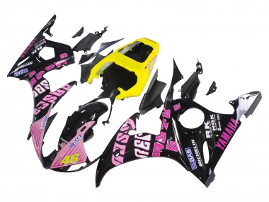 Best 2005 Yamaha YZF 600 R6 Motorcycle Fairings - Black Pink Yellow Repsol 46
