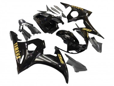 Best 2005 Yamaha YZF 600 R6 Motorcycle Fairings - Black Gold