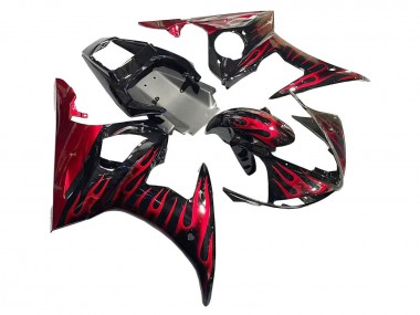 Best 2005 Yamaha YZF 600 R6 Motorcycle Fairings - Black with Red Flame
