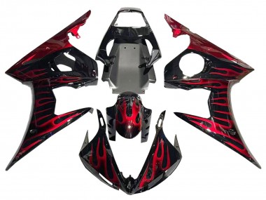 Best 2005 Yamaha YZF 600 R6 Motorcycle Fairings - Black with Red Flame