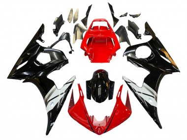 Best 2005 Yamaha YZF 600 R6 Motorcycle Fairings - Red White Glossy Black