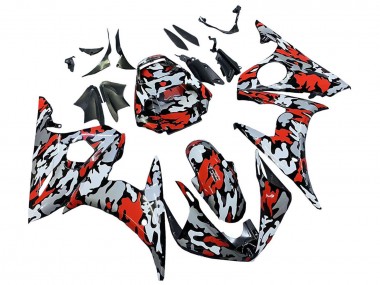 Best 2005 Yamaha YZF 600 R6 Motorcycle Fairings - Black Red Grey Camouflage