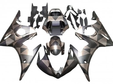Best 2005 Yamaha YZF 600 R6 Motorcycle Fairings - Matte Black Grey Geometric
