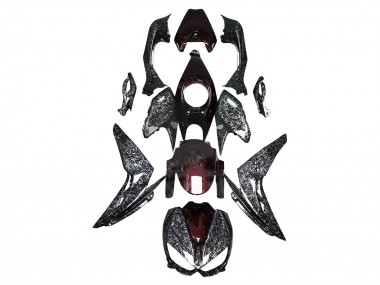 Best 2014-2019 Kawasaki Z1000 Motorcycle Fairings - Black Red Forged Carbon Fiber