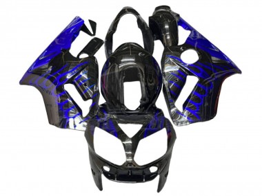 Best 2000-2001 Kawasaki ZX12R Motorcycle Fairings - Glossy Black Blue Flame