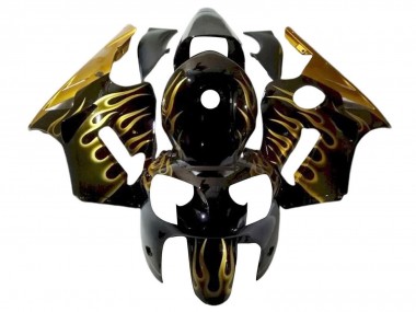 Best 2000-2001 Kawasaki ZX12R Motorcycle Fairings - Glossy Black Gold Flame