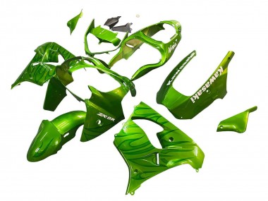 Best 2000-2001 Kawasaki ZX9R Motorcycle Fairings - Green Flame