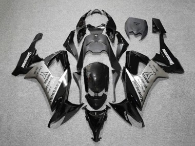 Best 2008-2010 Kawasaki ZX10R Motorcycle Fairings - Glossy Black Grey Bridgestone Motul