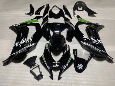 Best 2016-2020 Kawasaki ZX10R Motorcycle Fairings - Glossy Black White Green Stripe Snow