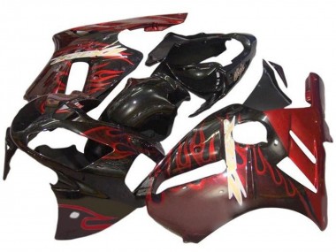 Best 2000-2001 Kawasaki ZX12R Motorcycle Fairings - Glossy Black Red Flame