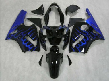 Best 2002-2006 Kawasaki ZX12R Motorcycle Fairing - Glossy Black Blue Flame