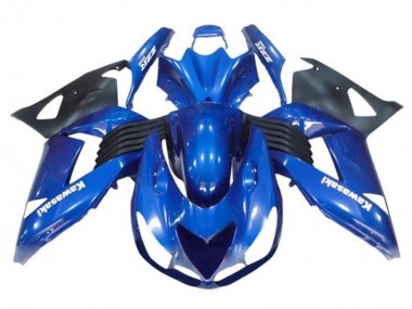 Best 2006-2011 Kawasaki ZX14R ZZR1400 Motorcycle Fairings - Blue Black White Decal