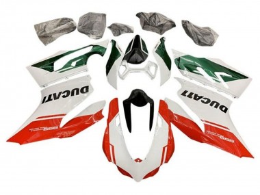 Best 2011-2014 Ducati Panigale 899 Motorcycle Fairings - White Green Red Stripe