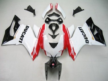Best 2011-2014 Ducati Panigale 1199 Motorcycle Fairings - White Red Glossy Black Stripe