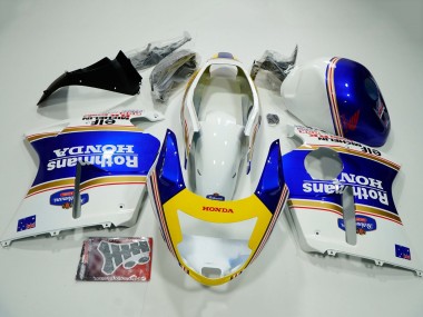 Best 1996-2007 Honda CBR1100XX Blackbird Motorcycle Fairings - White Blue Yellow Rothmans