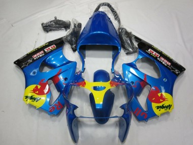Best 2000-2002 Kawasaki ZX6R Motorcycle Fairings - Blue Yellow Black Red Bull