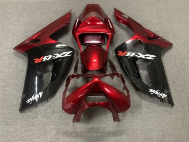 Best 2003-2004 Kawasaki ZX6R Motorcycle Fairings - Red Glossy Black White Ninja