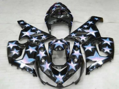 Best 2005-2006 Kawasaki ZX6R Motorcycle Fairings - Black Blue White Star