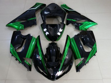 Best 2005-2006 Kawasaki ZX6R Motorcycle Fairings - Green White Glossy Black