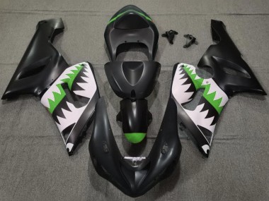Best 2005-2006 Kawasaki ZX6R Motorcycle Fairings - Matte Black White Green Shark