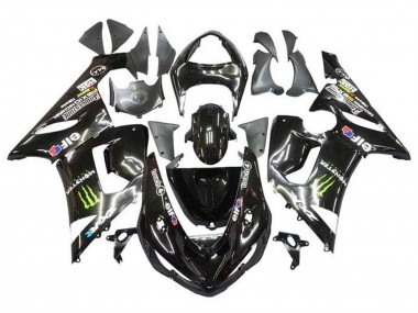 Best 2005-2006 Kawasaki ZX6R Motorcycle Fairings - Glossy Black Yellow Monster