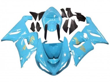 Best 2005-2006 Kawasaki ZX6R Motorcycle Fairings - Light Blue Gold