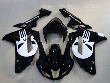 Best 2007-2008 Kawasaki ZX6R Motorcycle Fairings - Black White Skull