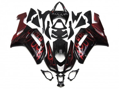Best 2007-2008 Kawasaki ZX6R Motorcycle Fairings - Black White Red Flame