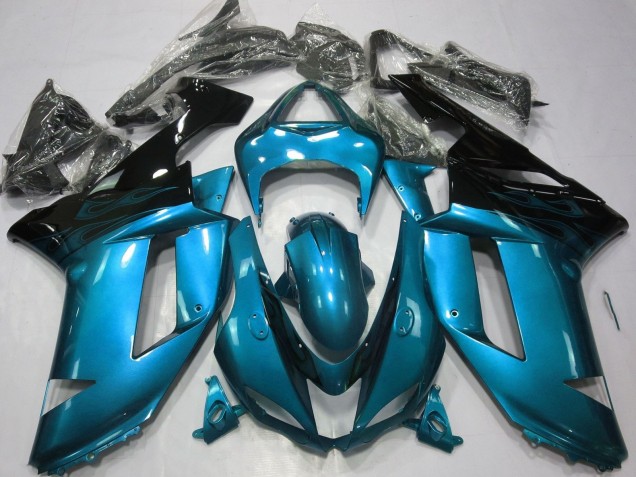 2007-2008 Kawasaki ZX6R Motorcycle Fairings - Light Blue Black